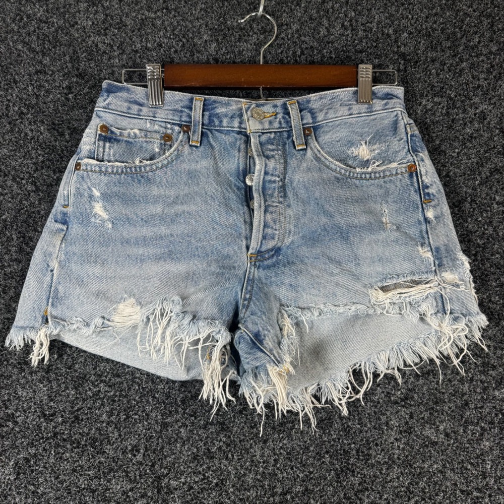 AGOLDE Parker High Rise Distressed Denim Shorts Light Wash Blue A026-811 Size 26